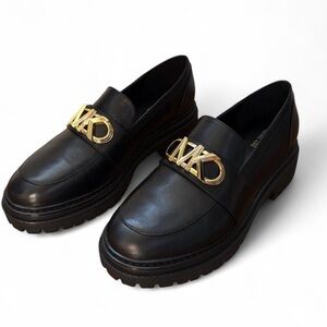 Michael Kors Black Parker Loafers with Gold Logo